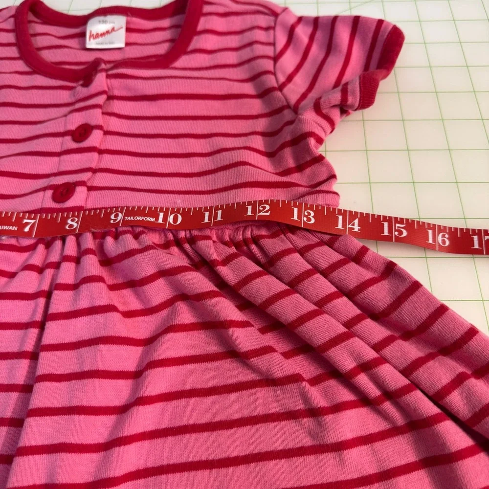 Vintage Hanna Andersson pink with red stripes short sleeve girls dress size 6/7